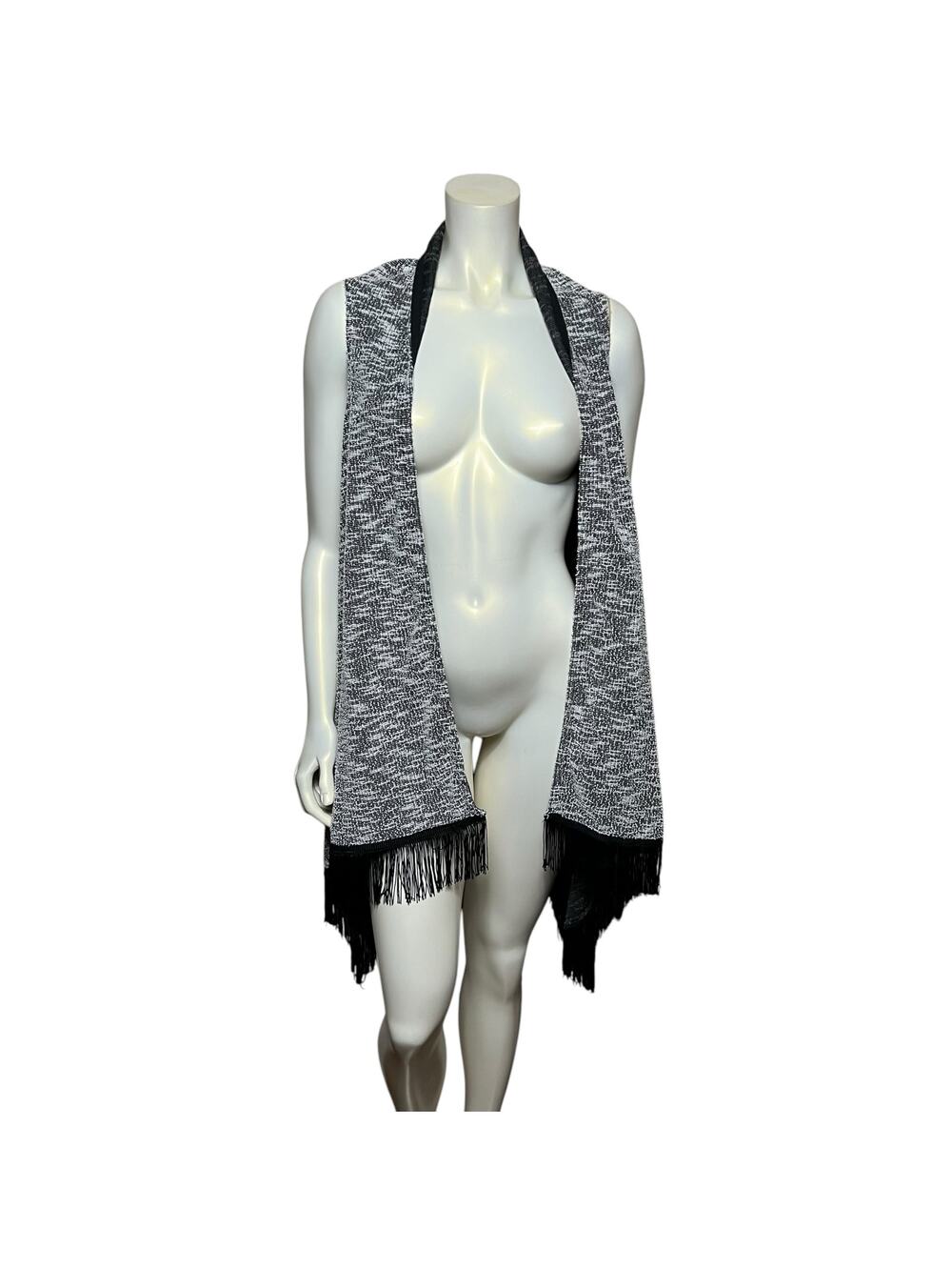 Jessica Simpson Fringe Open Front Cardigan 2X Black & White Knit